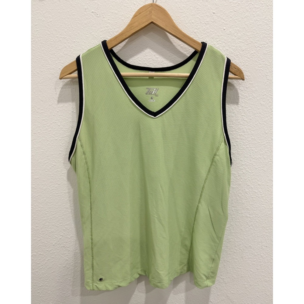 Tail Tech Golf V-Neck Womens XL Green Striped Trim Sleeveless Tank Top Shirt